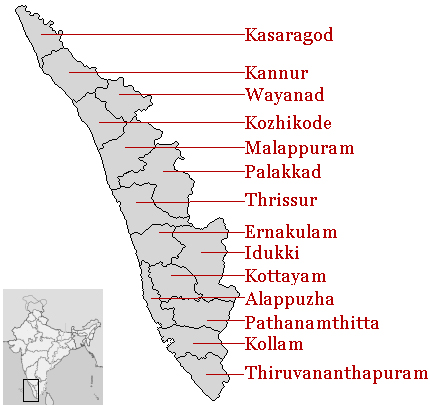 Kerala Districts and Location on Map